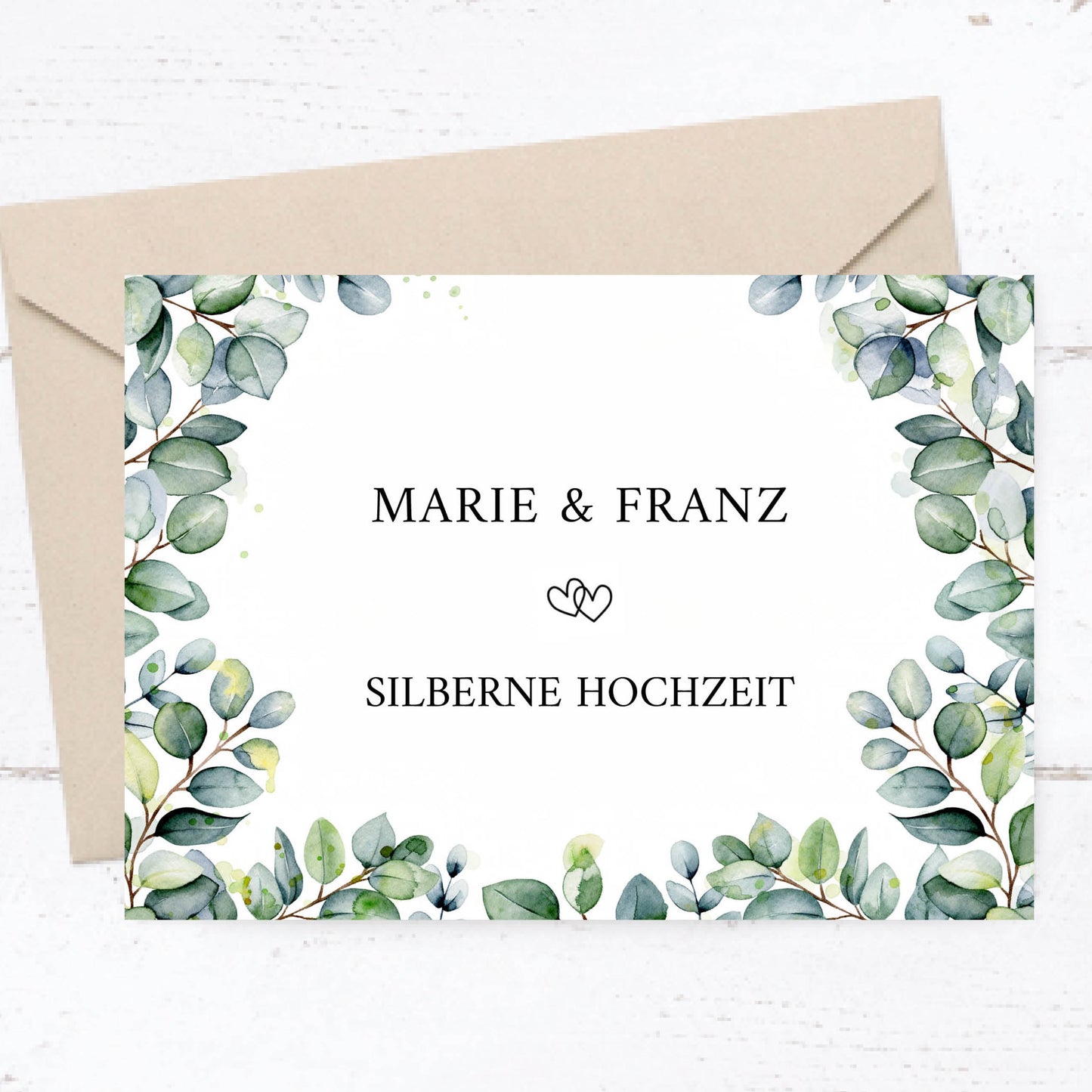 Einladung zur Silbernen Hochzeit: Eukalyptus Ranken