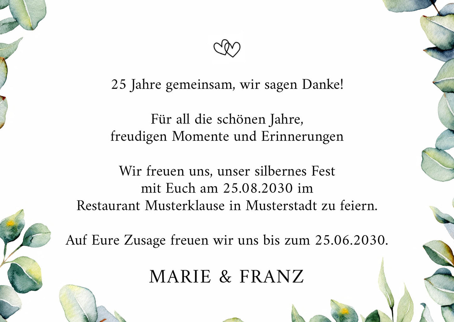 Einladung zur Silbernen Hochzeit: Eukalyptus Ranken