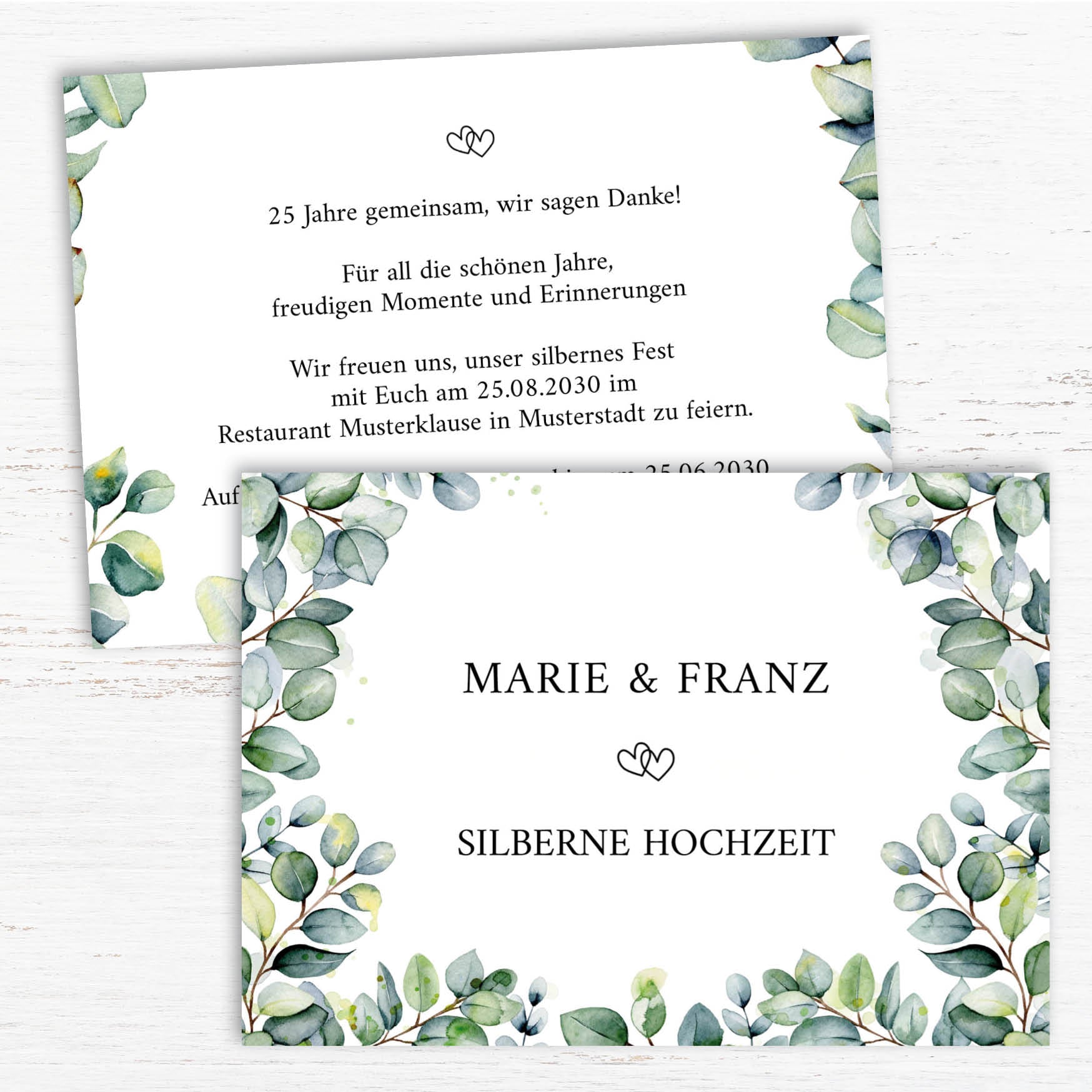 Einladung zur Silbernen Hochzeit: Eukalyptus Ranken