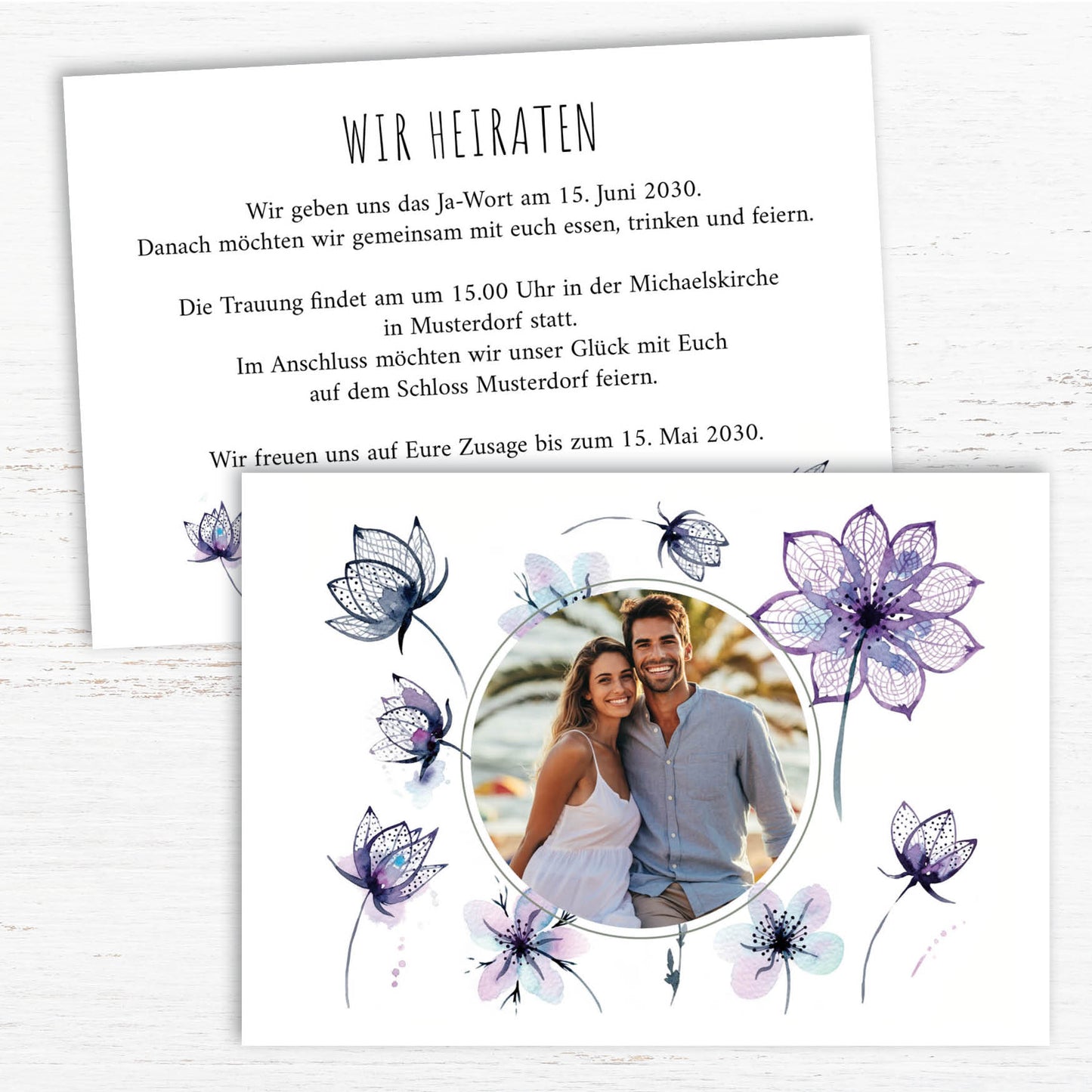 Einladung zur Hochzeit: Floral modern mit Foto