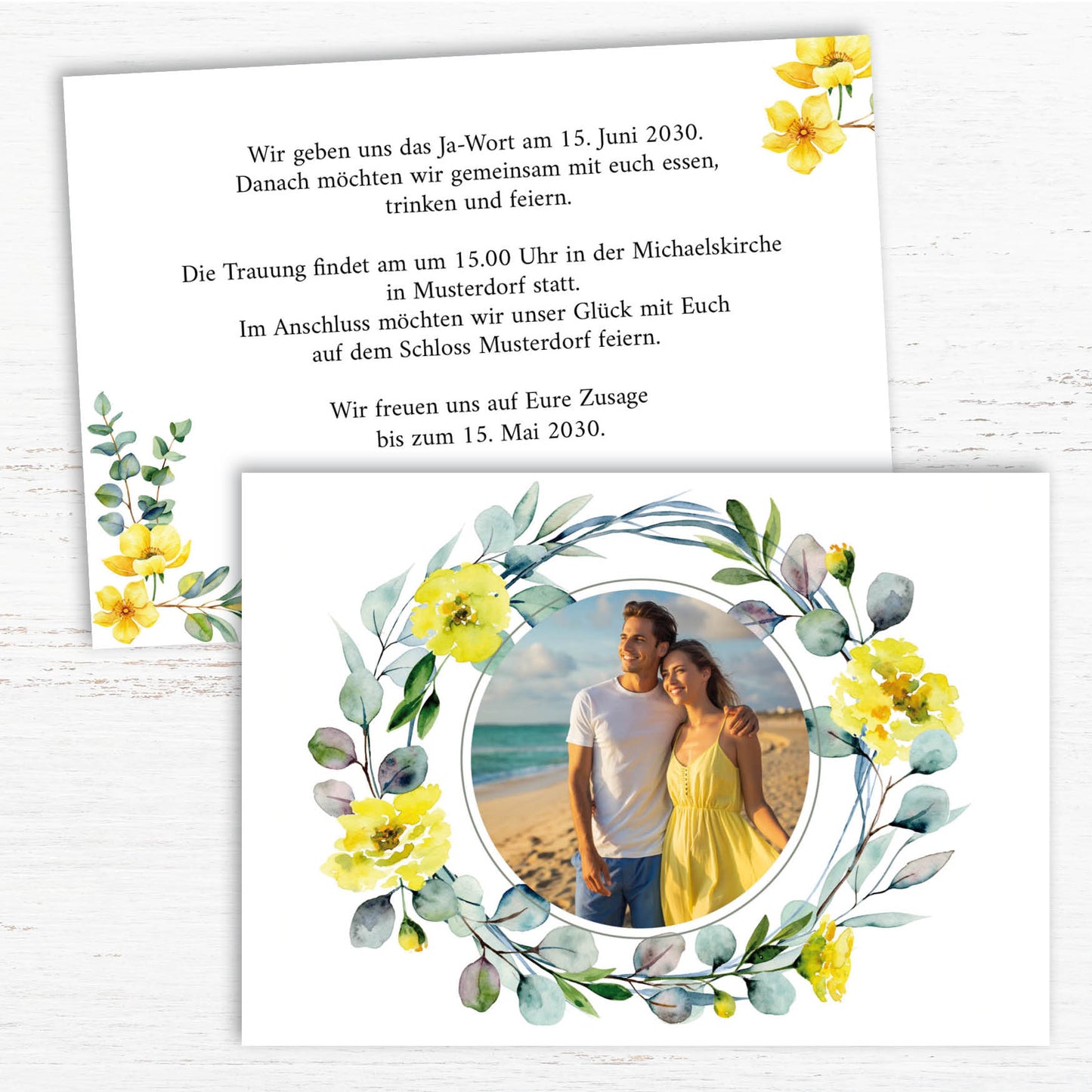 Einladung zur Hochzeit: Frühlingszauber mit Foto