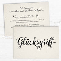 Minimalistische Hochzeitseinladung „GLÜCKSGRIFF“ | Edles Typografie-Design - Individuelle Einladung