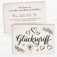 Verspielte Hochzeitseinladung „GLÜCKSGRIFF“ | Edles Typografie-Design mit Herzen - Individuelle Einladung
