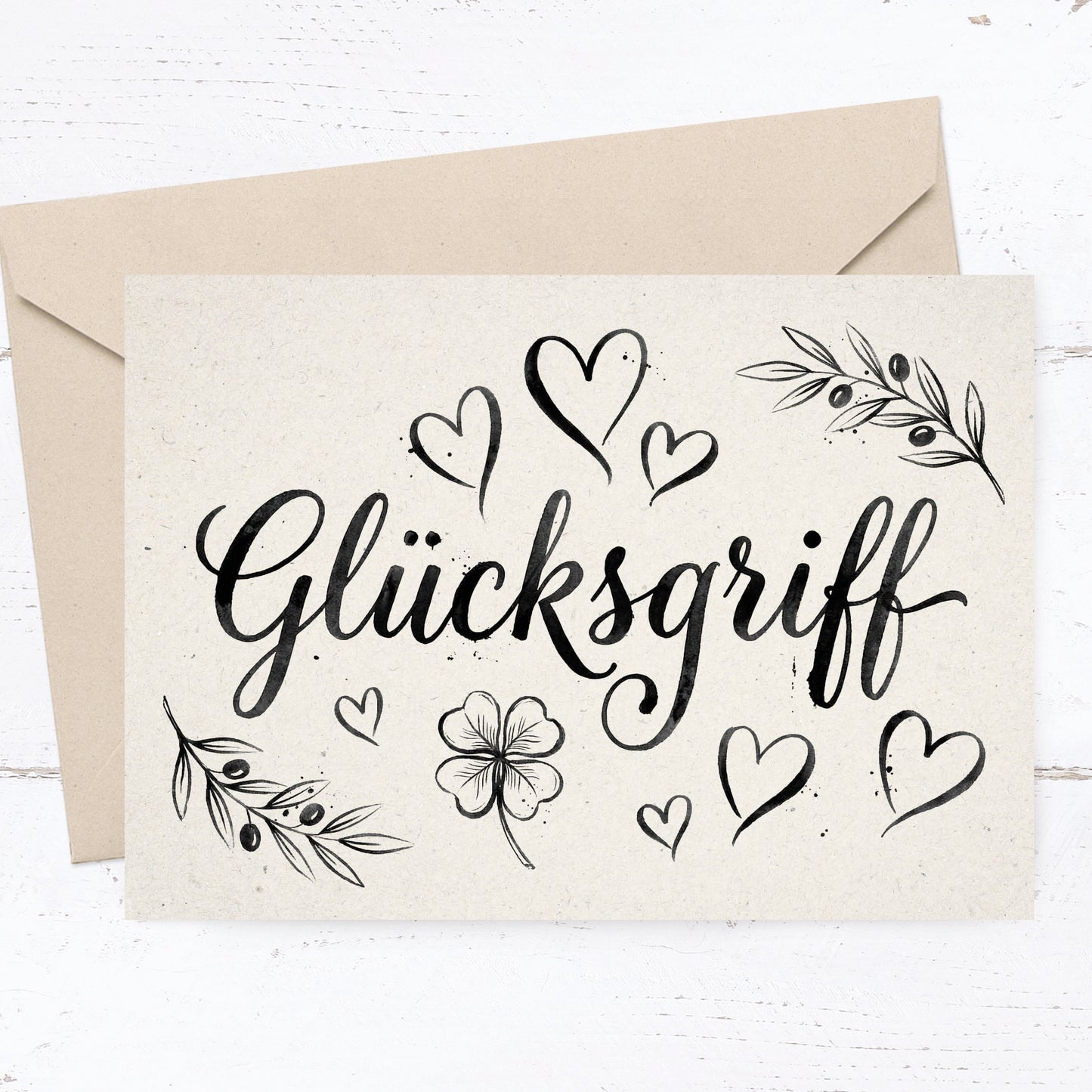 Verspielte Hochzeitseinladung „GLÜCKSGRIFF“ | Edles Typografie-Design mit Herzen - Individuelle Einladung
