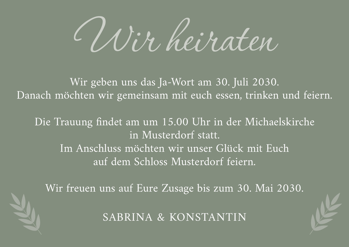 Einladung zur Hochzeit: Urlaubsfoto in Olive