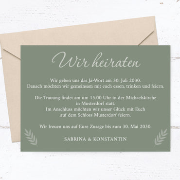 Einladung zur Hochzeit: Urlaubsfoto in Olive