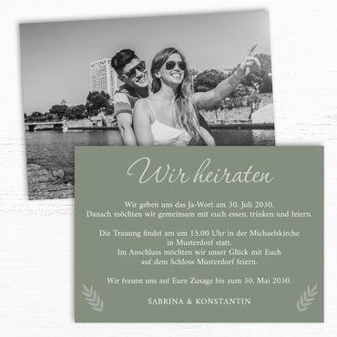 Einladung zur Hochzeit: Urlaubsfoto in Olive - Individuelle Einladung