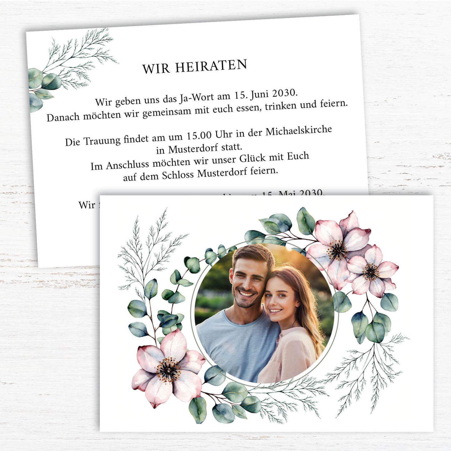 Einladung zur Hochzeit: Romantic flowers mit Foto