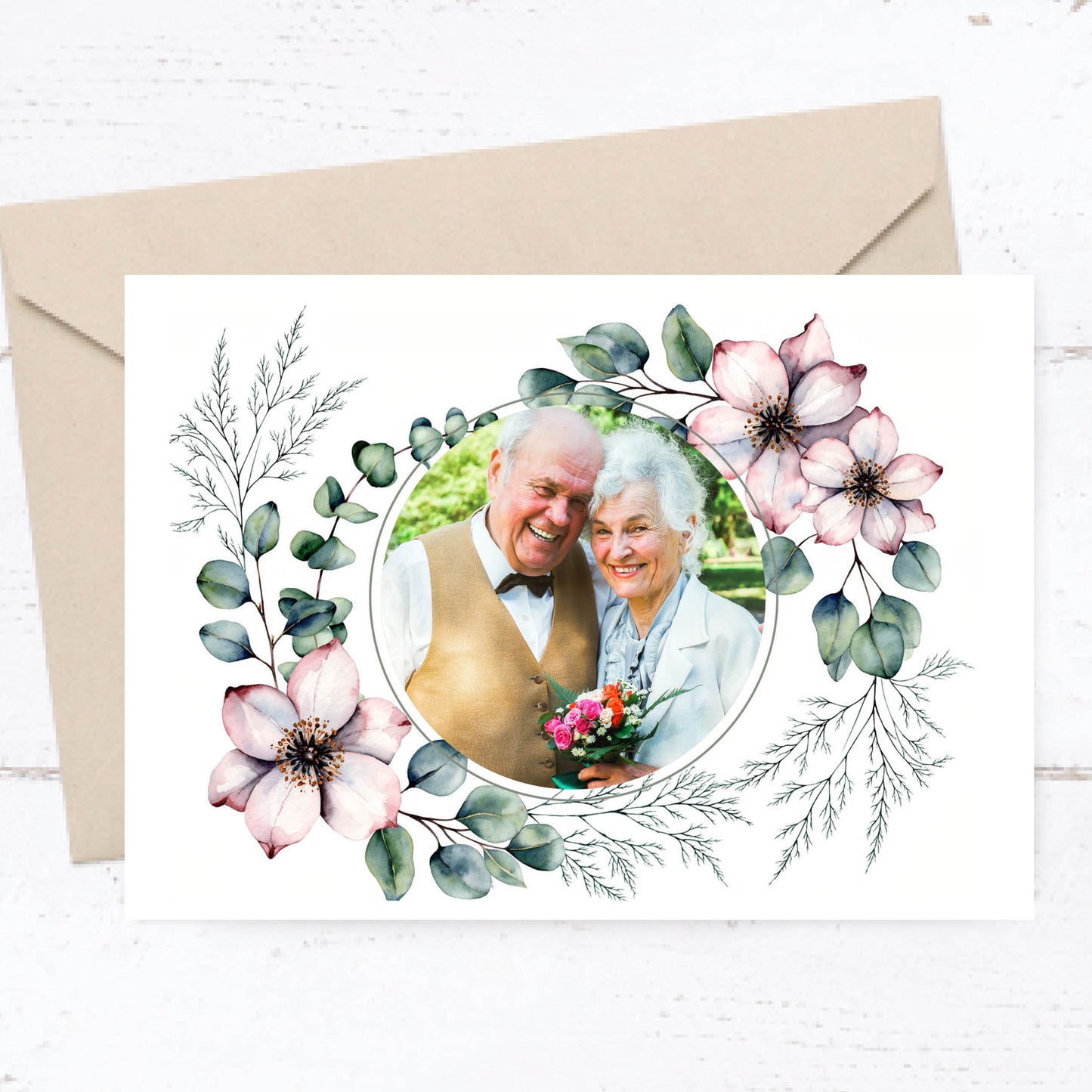 Einladung zur Goldenen Hochzeit: Romantische Blumen mit Foto