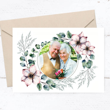 Einladung zur Goldenen Hochzeit: Romantische Blumen mit Foto