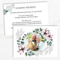 Einladung zur Goldenen Hochzeit: Romantische Blumen mit Foto