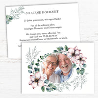 Einladung zur Silbernen Hochzeit: Romantische Blumen mit Foto