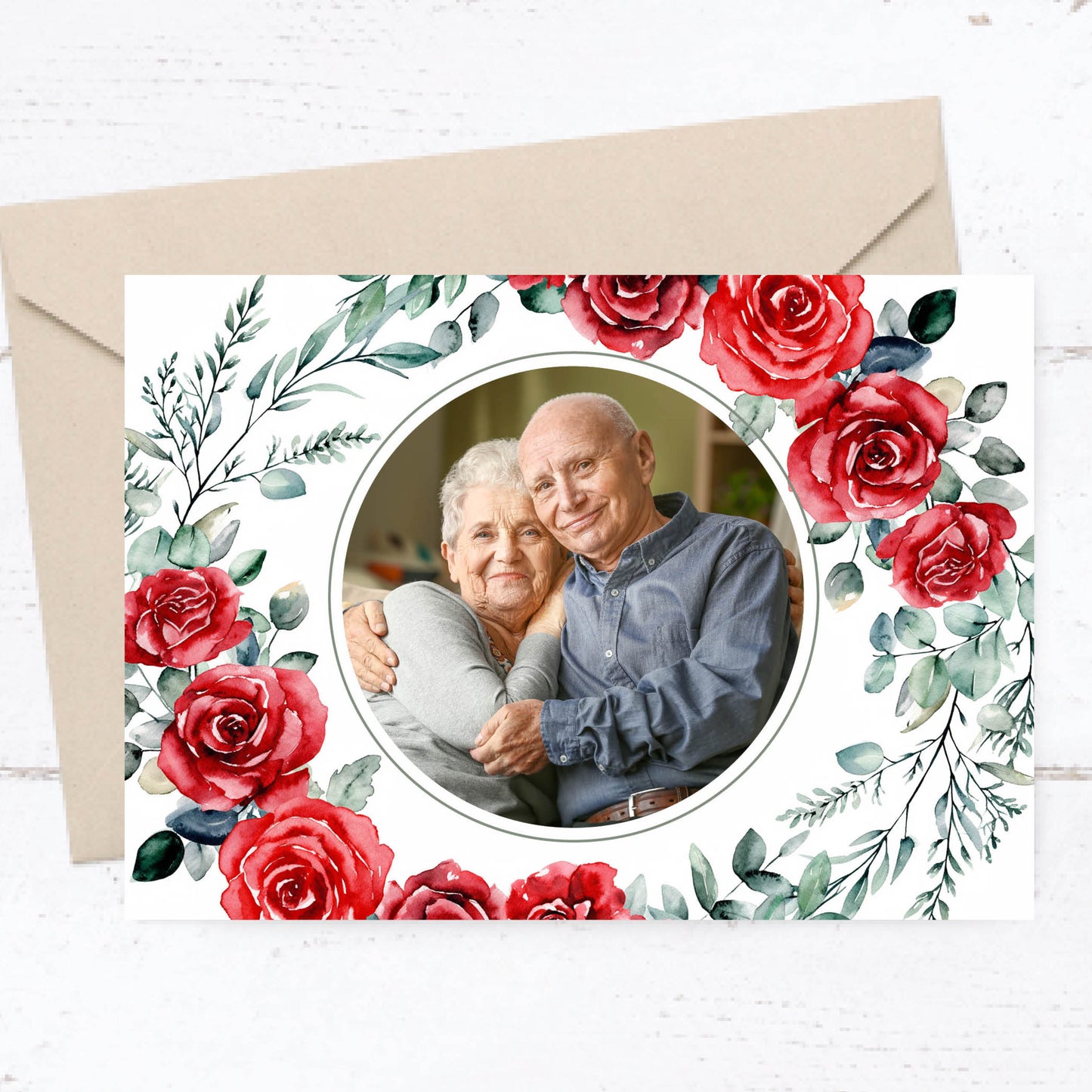 Einladung zur Goldenen Hochzeit: Romantische Rosen mit Foto