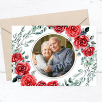 Einladung zur Goldenen Hochzeit: Romantische Rosen mit Foto