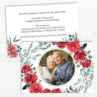 Einladung zur Goldenen Hochzeit: Romantische Rosen mit Foto