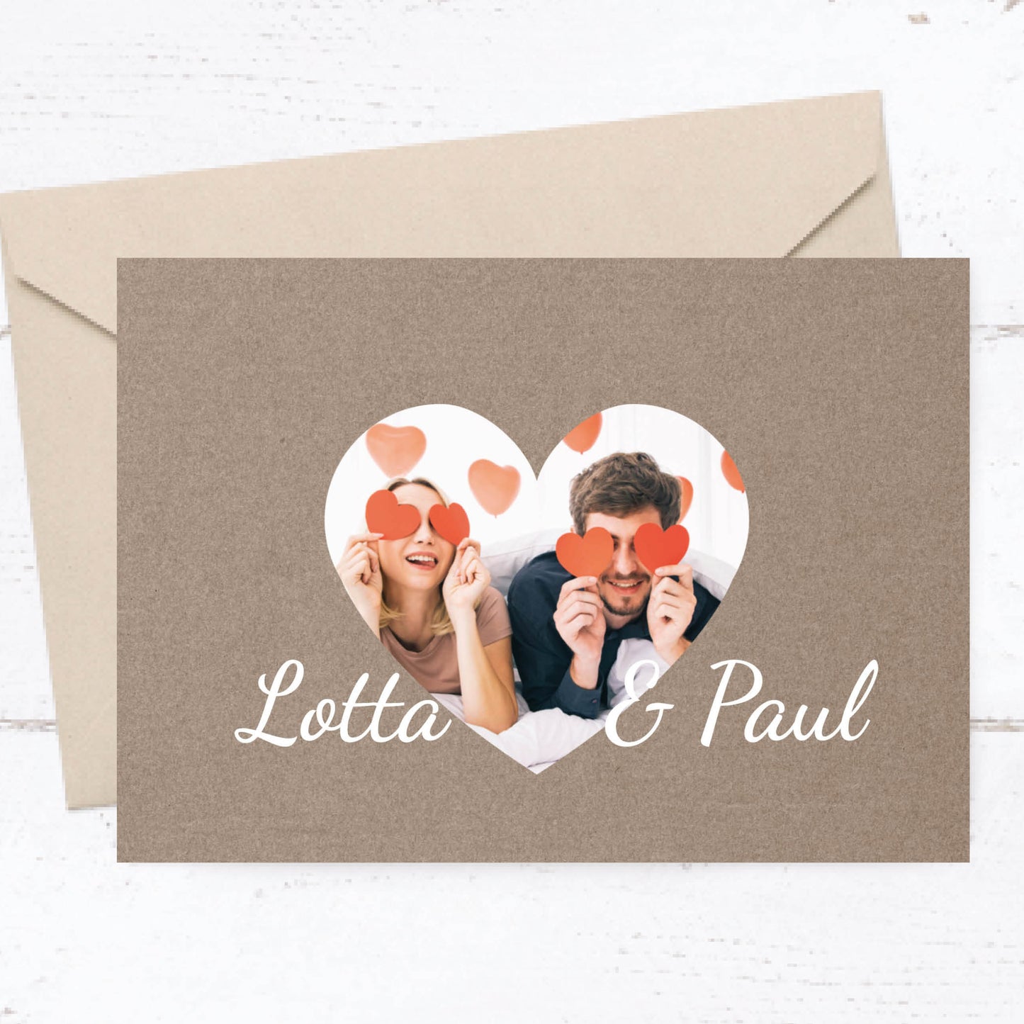 Danksagungskarte zur Hochzeit: Rustikal mit Herzfoto