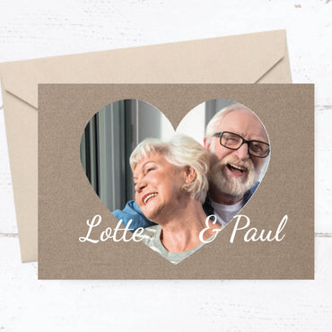 Einladung zur Goldenen Hochzeit: Rustikal mit Herzfoto