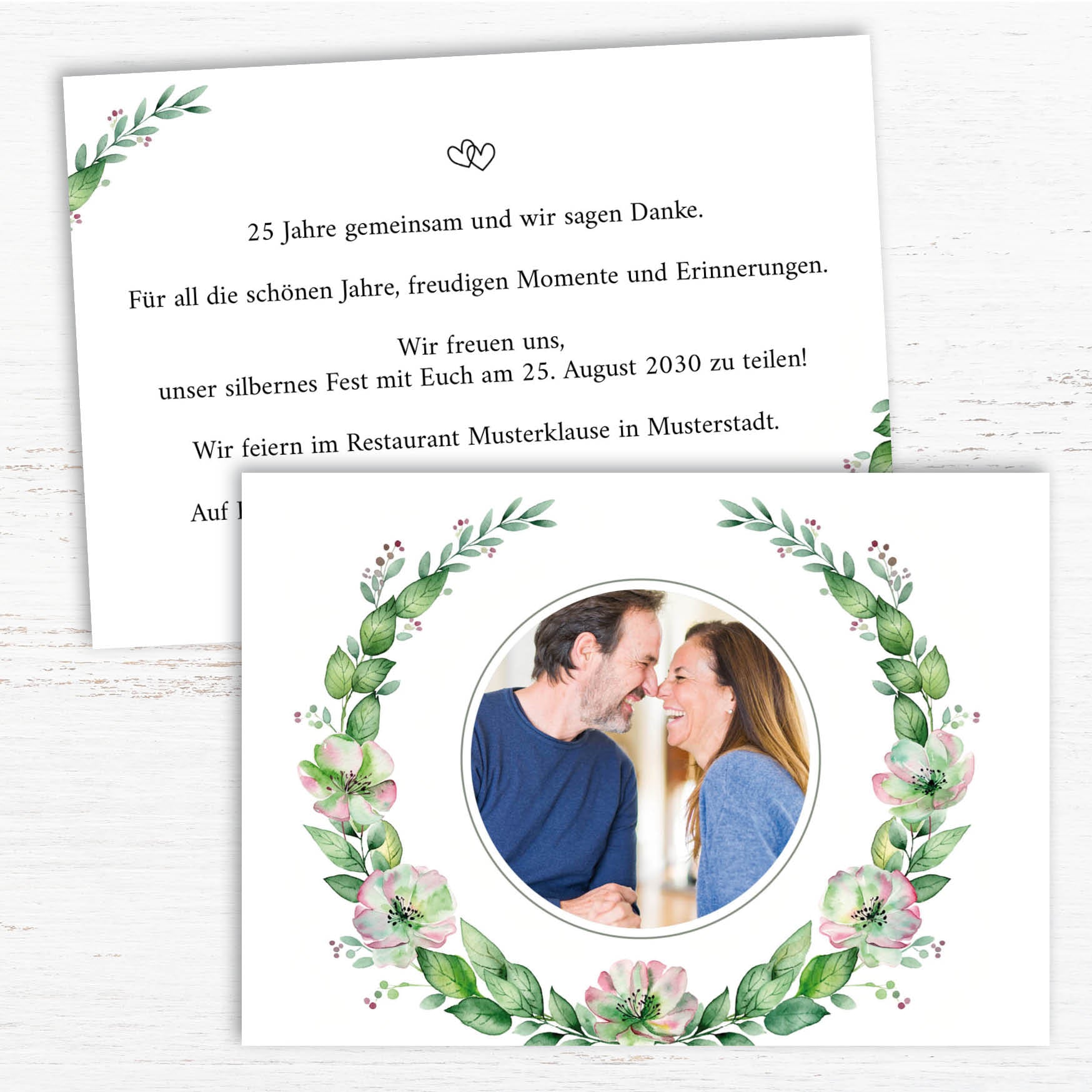 Einladung zur Silbernen Hochzeit: Zarte Blüten mit Foto