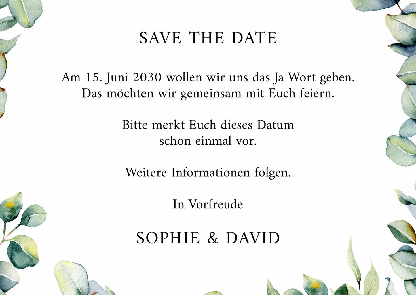 Save the Date Karten: Eukalyptus Ranken