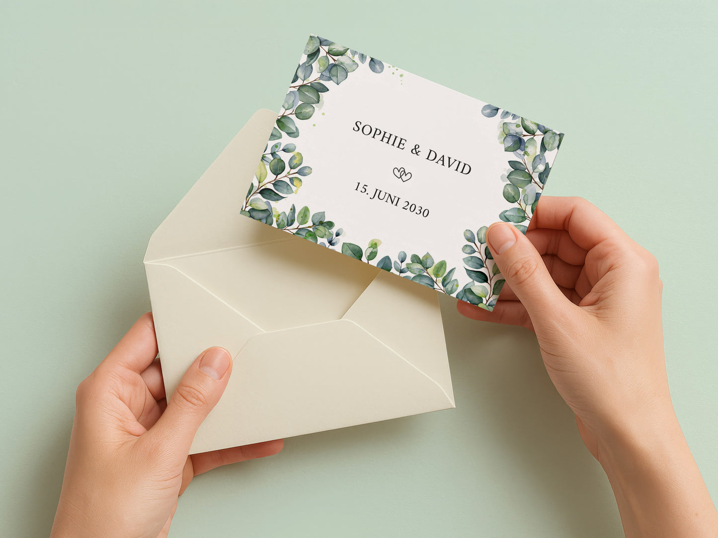 Einladung Hochzeit Eukalyptus Ranken – Stilvolle Einladungskarten florales Design - Individuelle Einladung