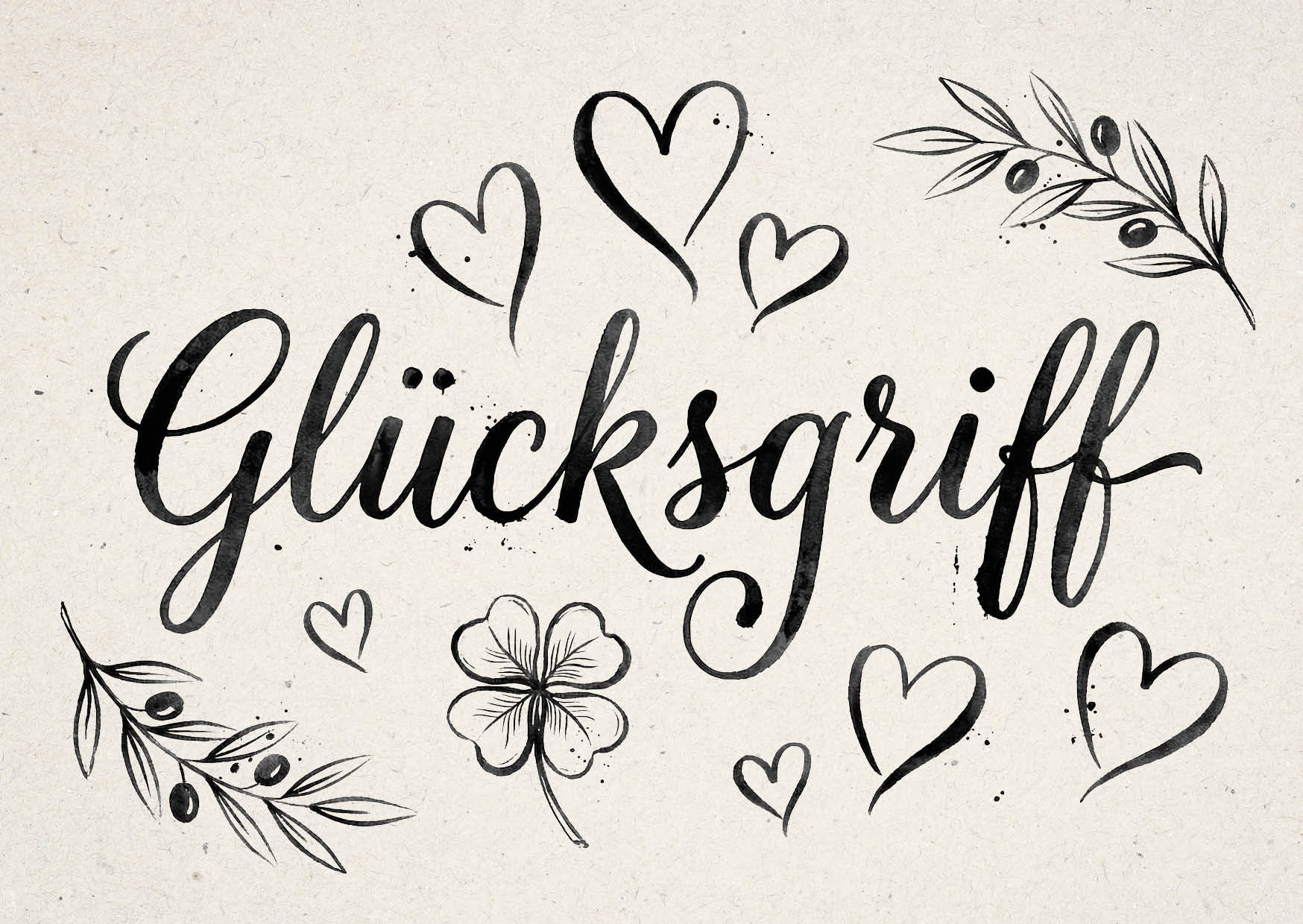 Verspielte Hochzeitseinladung „GLÜCKSGRIFF“ | Edles Typografie-Design mit Herzen - Individuelle Einladung