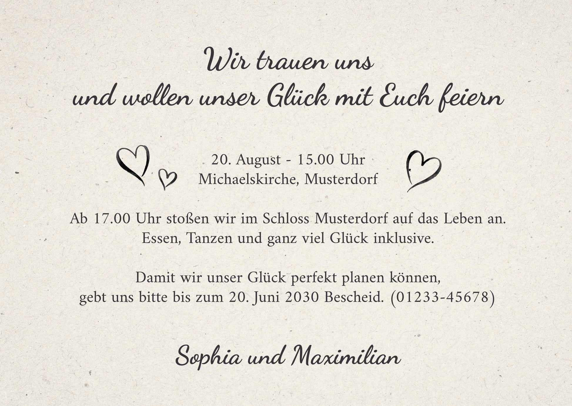 Minimalistische Hochzeitseinladung „GLÜCKSGRIFF“ | Edles Typografie-Design - Individuelle Einladung