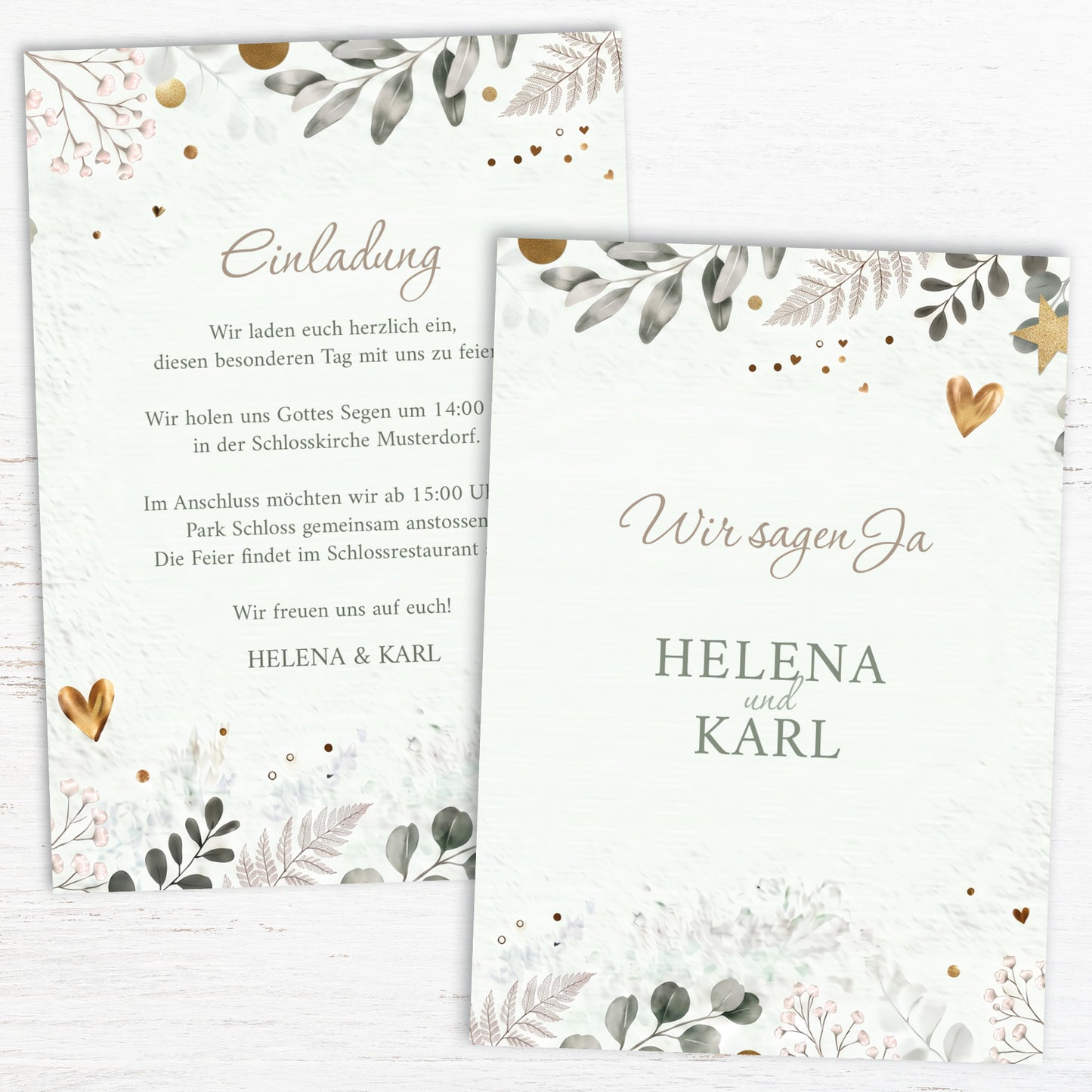 Hochzeitseinladung personalisiert – „Golden Bloom“ | Elegante Einladungskarte