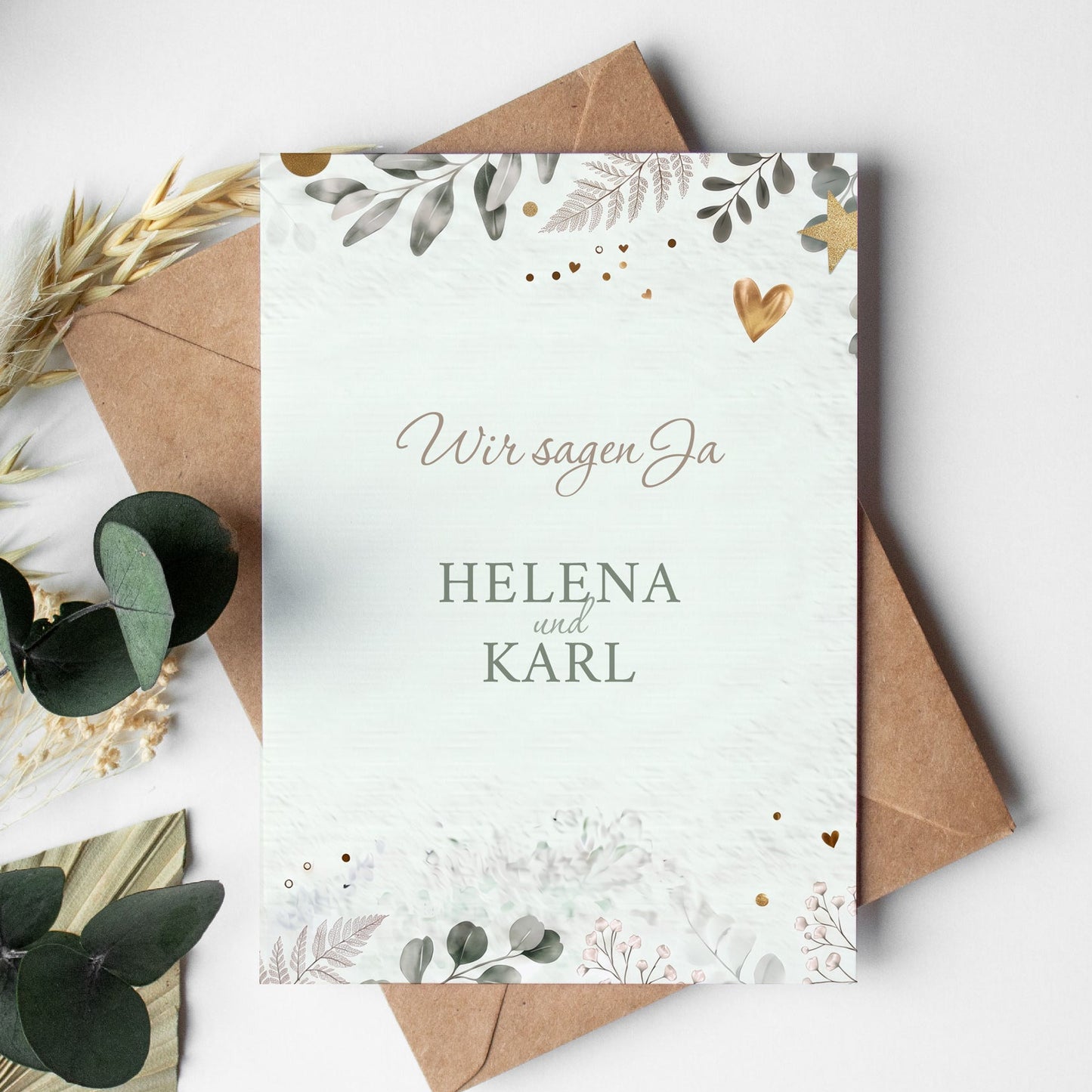 Hochzeitseinladung personalisiert – „Golden Bloom“ | Elegante Einladungskarte