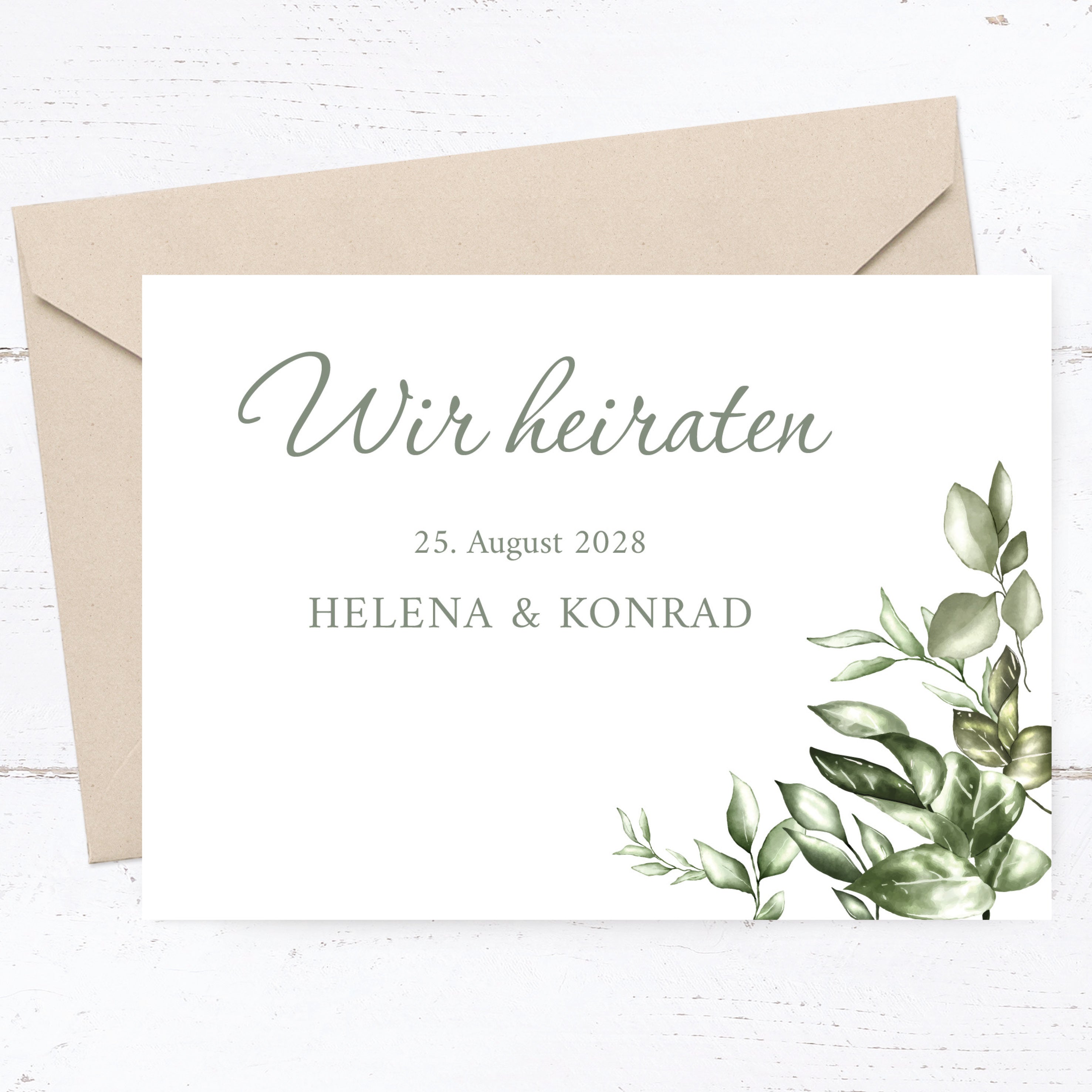Einladung zur Hochzeit: Greenery - Postkarte - Individuelle Einladung