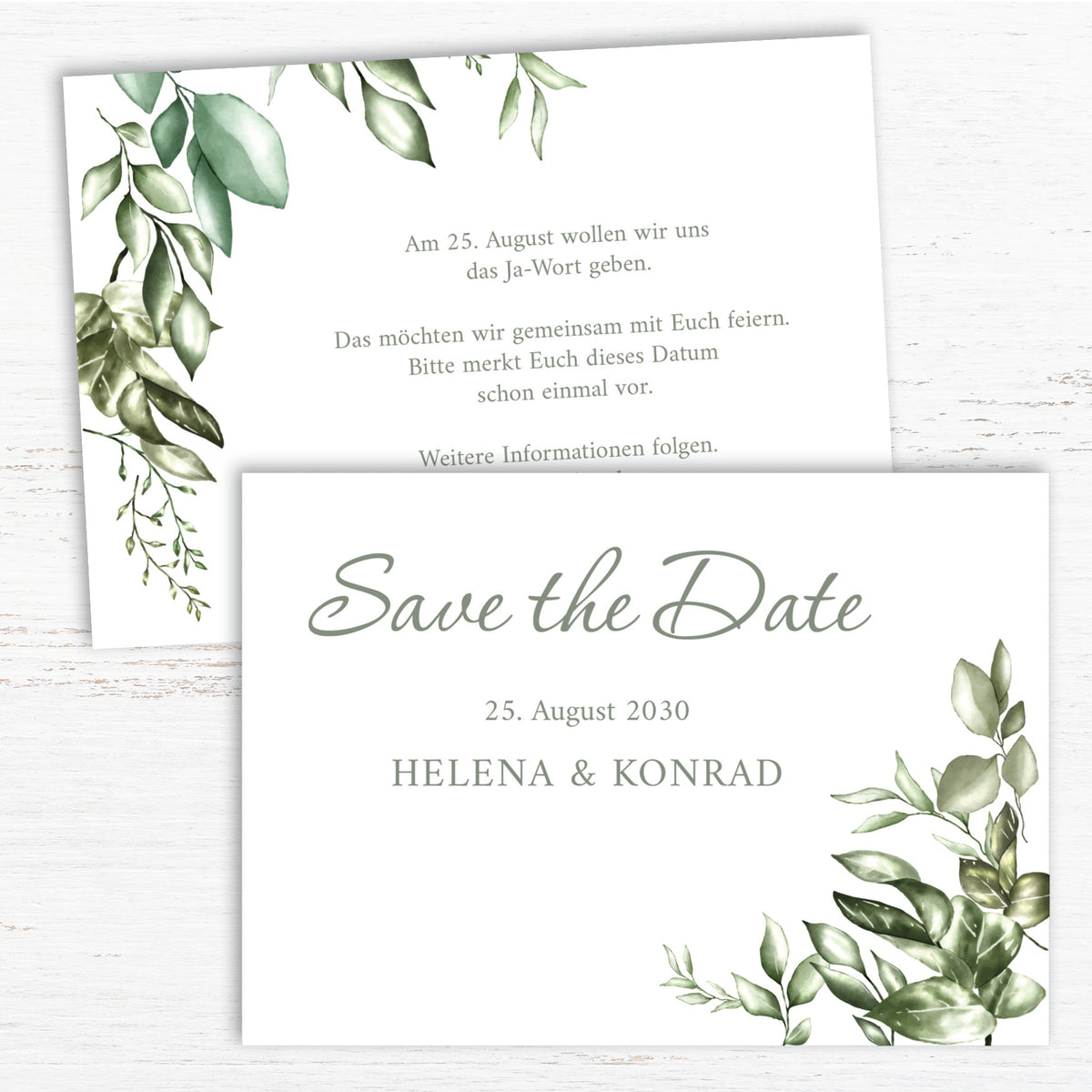 Save the Date Karten Hochzeit | Botanische Karten Greenery – Individuelle Einladung & Postkarte