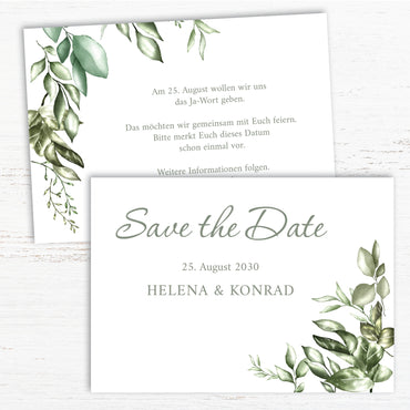 Save the Date Karten Hochzeit | Botanische Karten Greenery – Individuelle Einladung & Postkarte