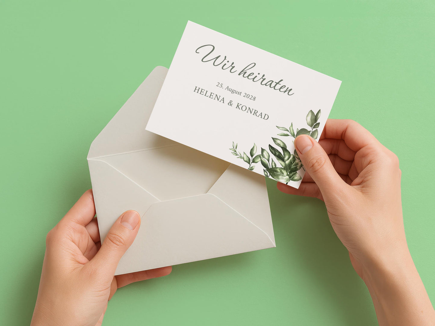 Einladung Hochzeit Greenery – Hochzeitskarte mit Ranken Design