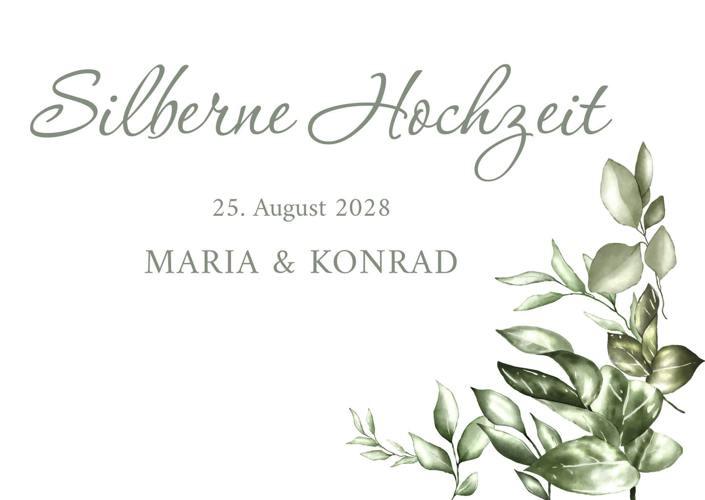 Einladung zur Silbernen Hochzeit: Greenery - Postkarte