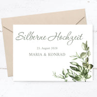 Einladung zur Silbernen Hochzeit: Greenery - Postkarte
