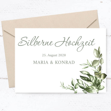 Einladung zur Silbernen Hochzeit: Greenery - Postkarte