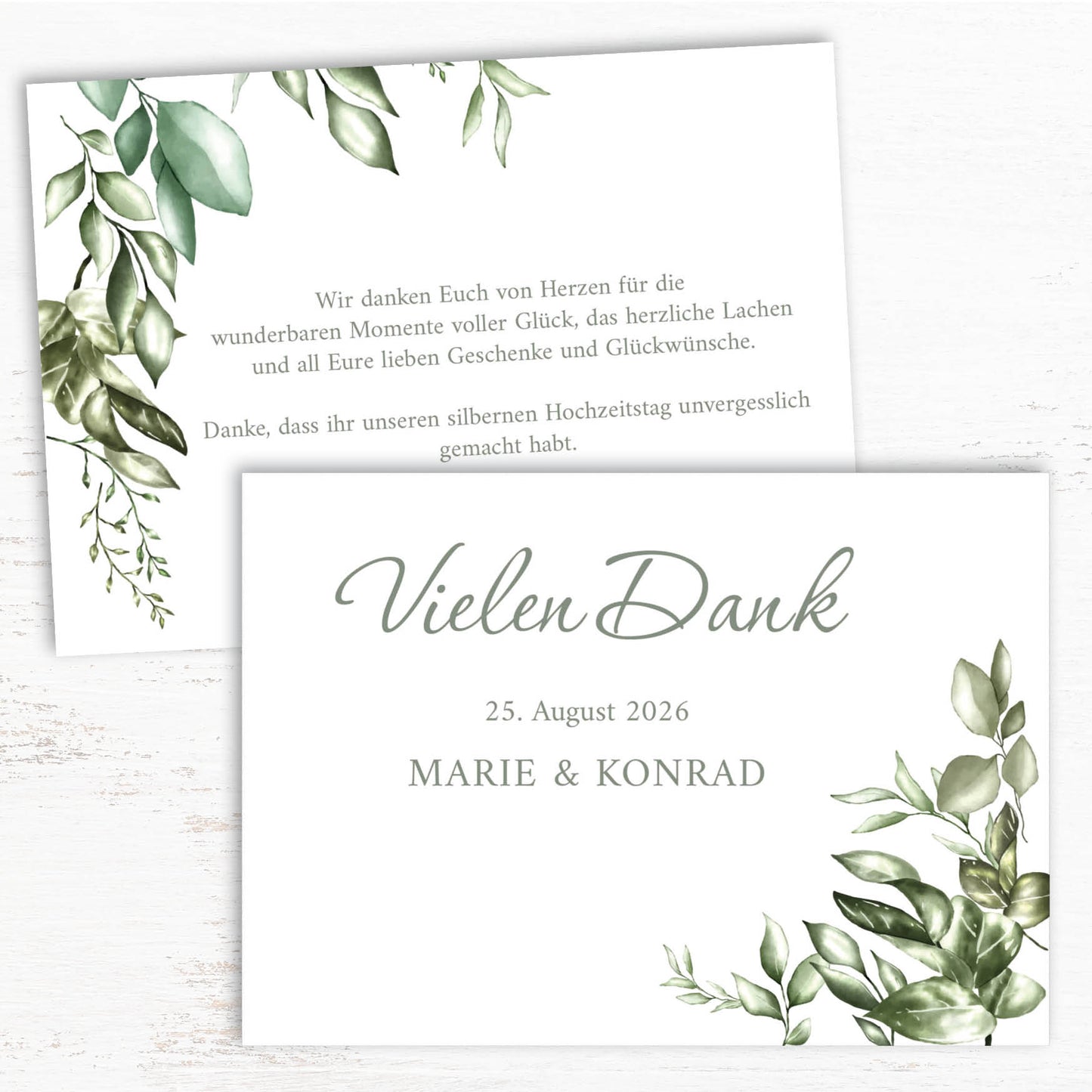 Danksagungskarte zur Silbernen Hochzeit: Greenery - Postkarte