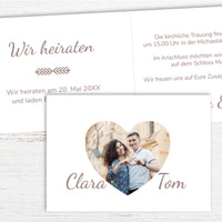 Einladungskarte zur Hochzeit: Herzfoto