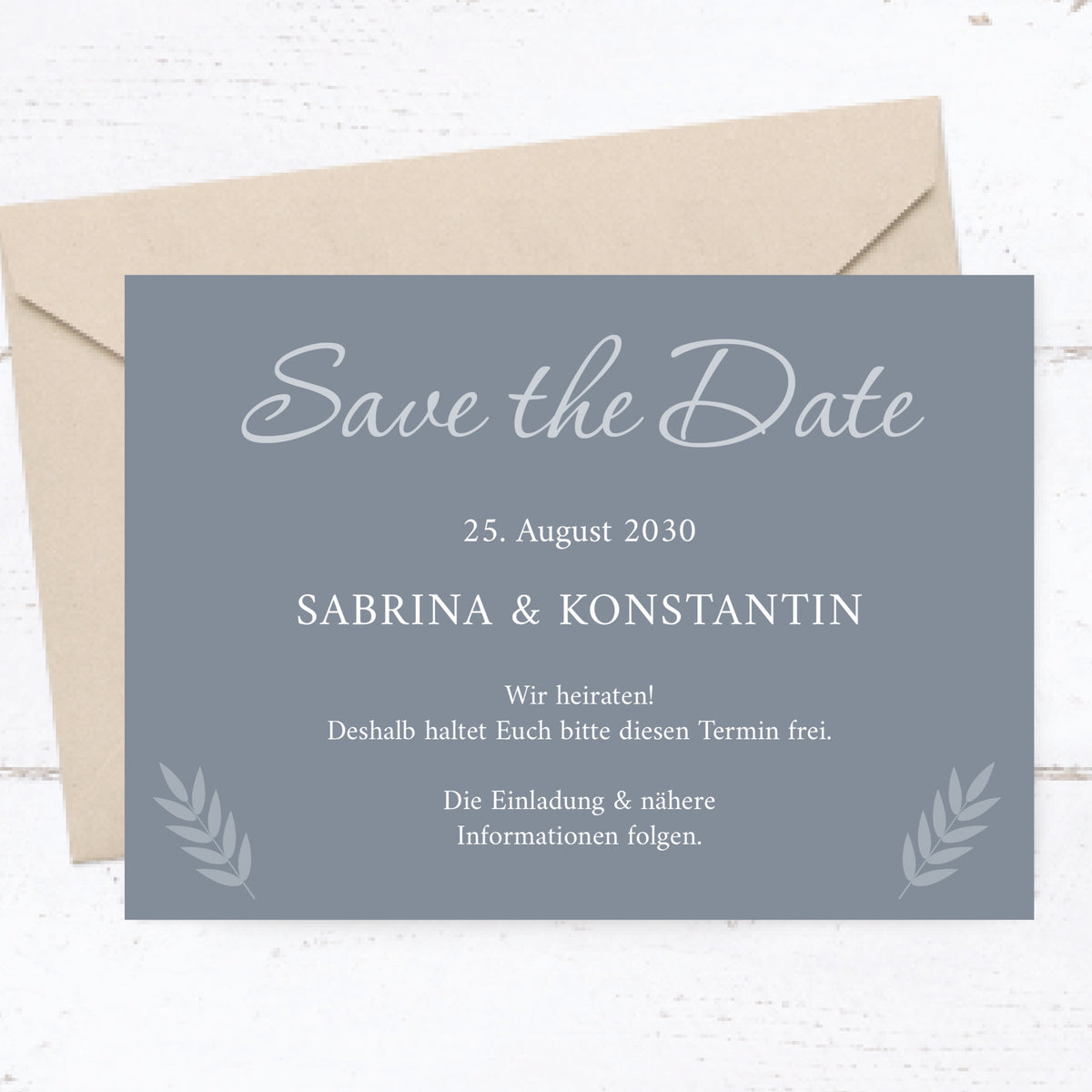 Save the Date Karten Hochzeit – Elegante Hochzeitseinladung mit Urlaubsfoto in Bluedust Design