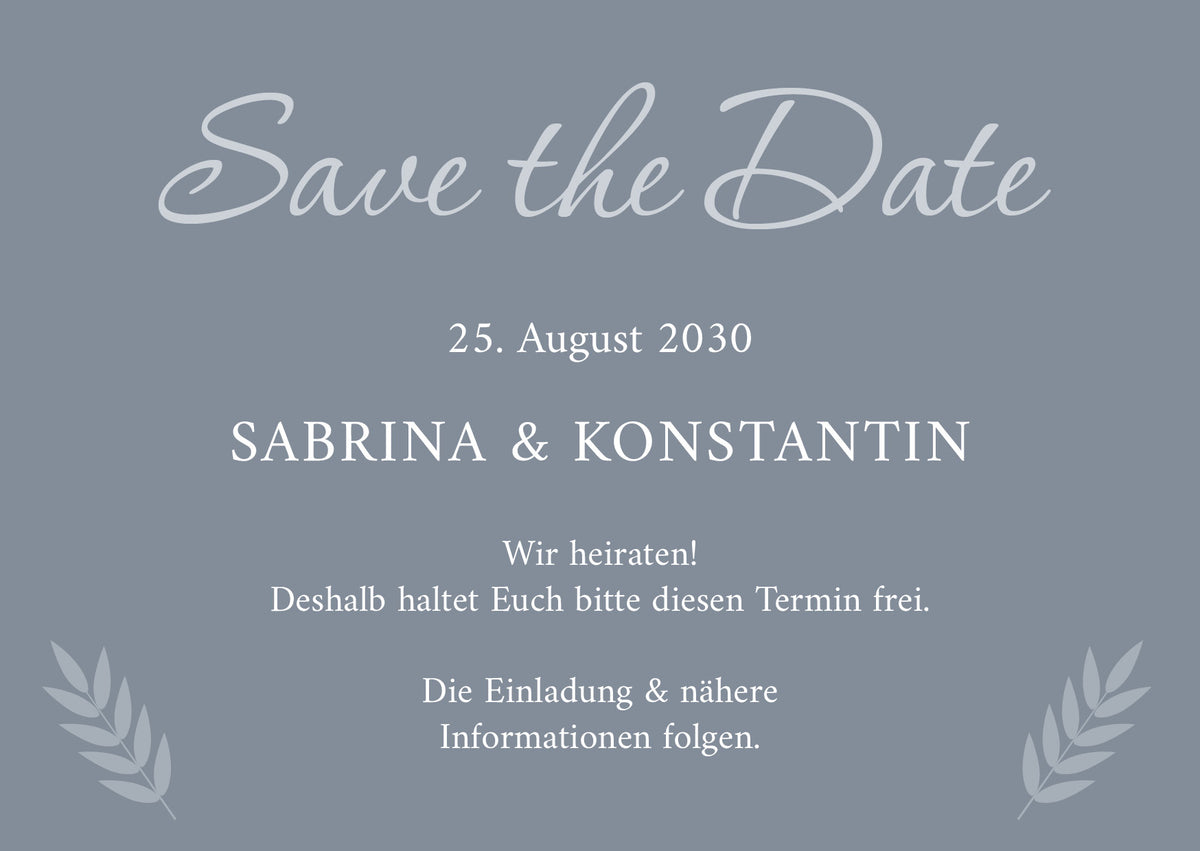 Save the Date Karten Hochzeit – Elegante Hochzeitseinladung mit Urlaubsfoto in Bluedust Design