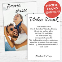 Danksagungskarten zur Hochzeit: Forever starts now mit Foto