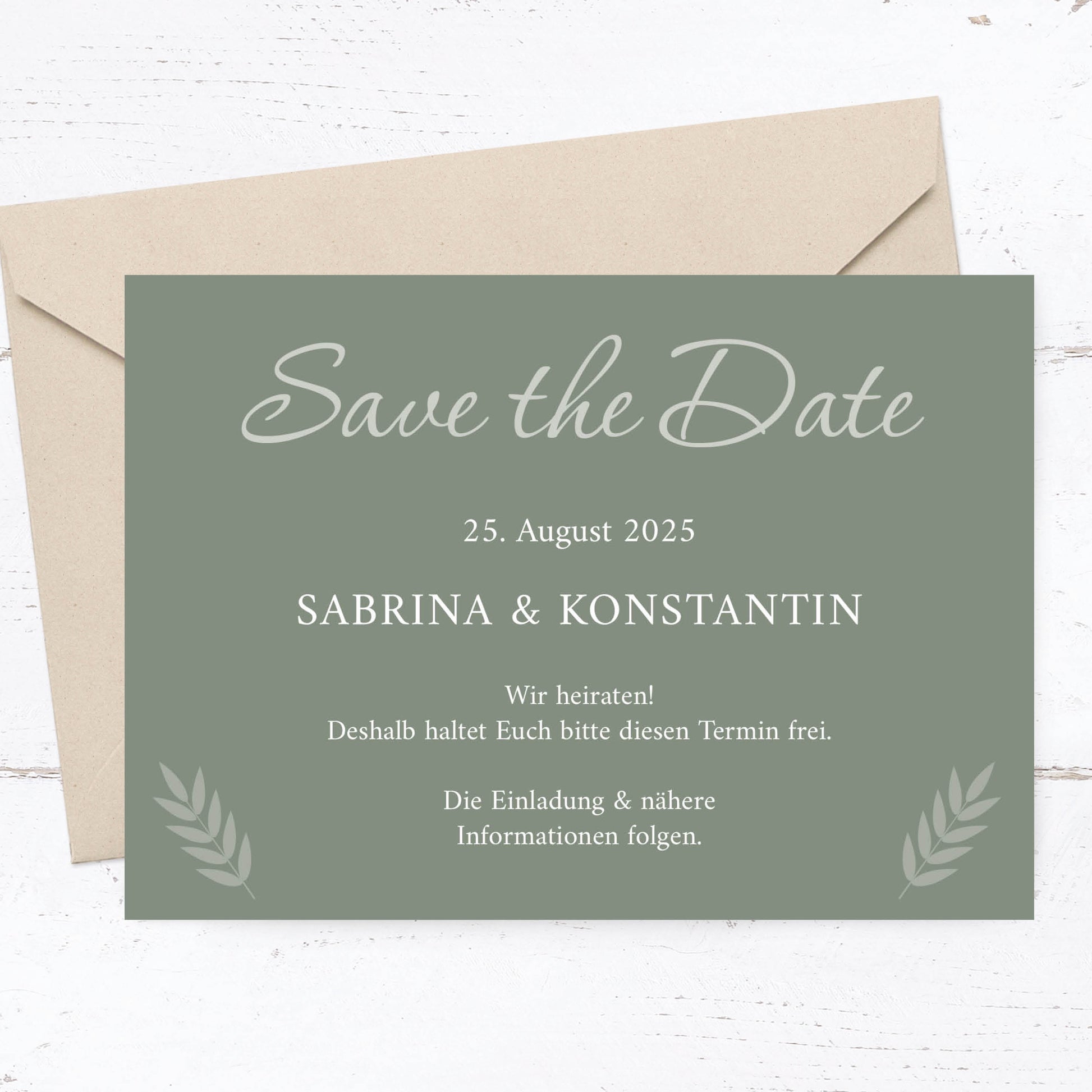 Save the Date Karten: Urlaubsfoto in Olive Individuelle Einladung