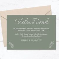 Danksagungskarten zur Hochzeit: Urlaubsfoto in Olive