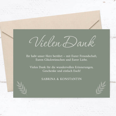 Danksagungskarten zur Hochzeit: Urlaubsfoto in Olive