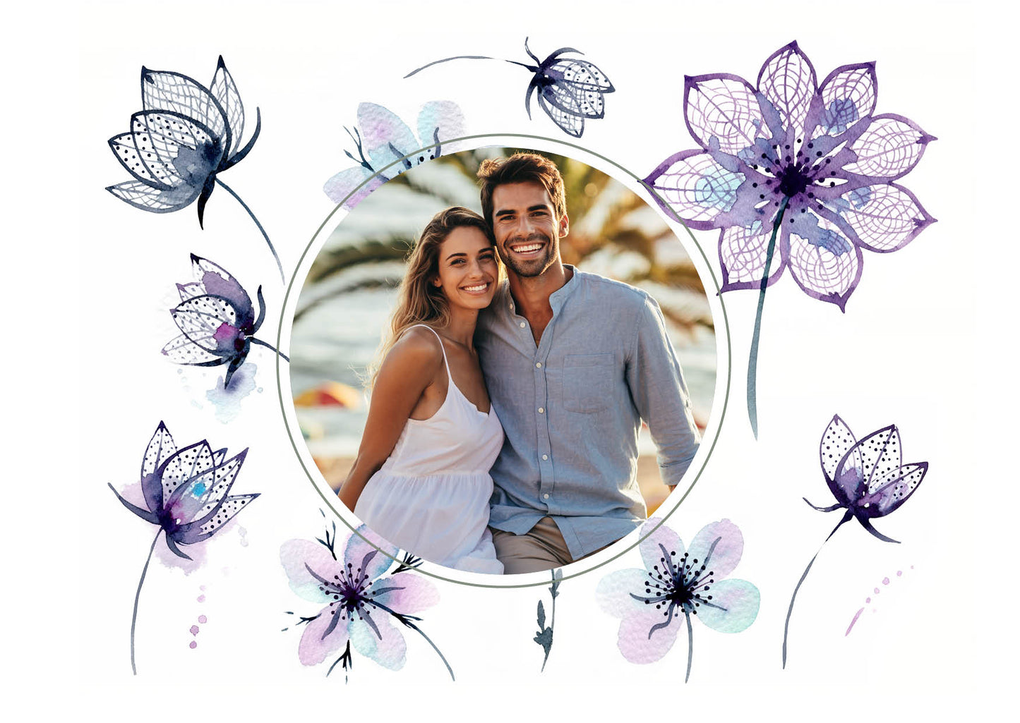 Einladung zur Hochzeit: Floral modern mit Foto