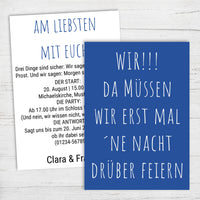 Moderne Hochzeitseinladung „WIR! NACHT DRÜBER FEIERN“ | Humorvolle Hochzeitsparty-Einladung - Individuelle Einladung