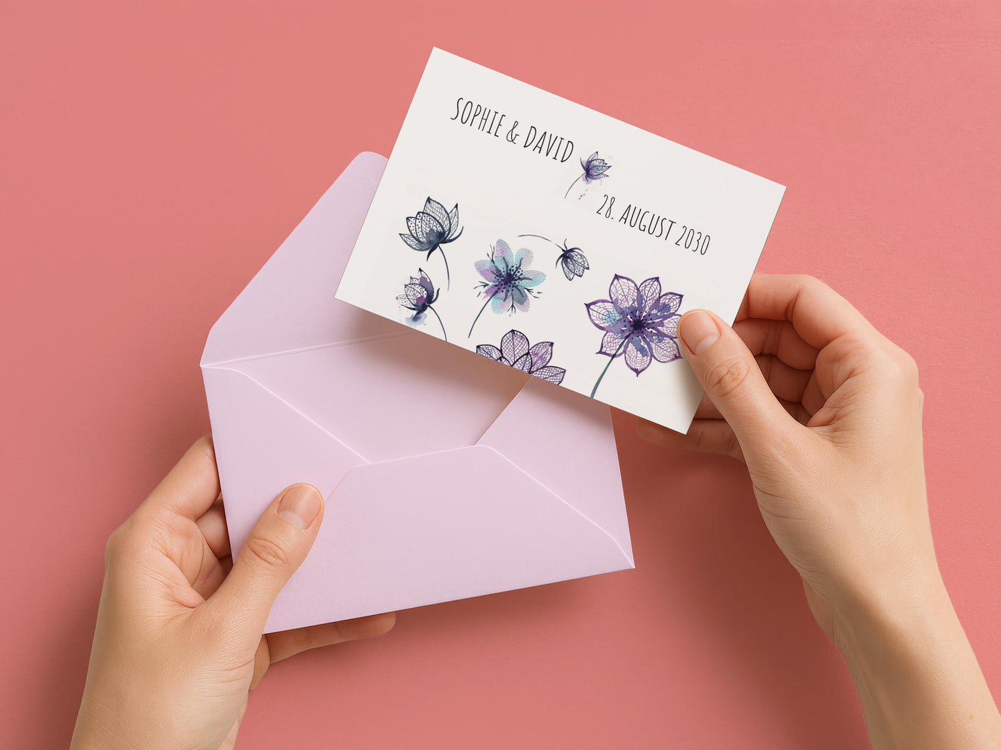 Einladung Hochzeit Pastell love – Romantische Einladungskarten mit Blumenmuster