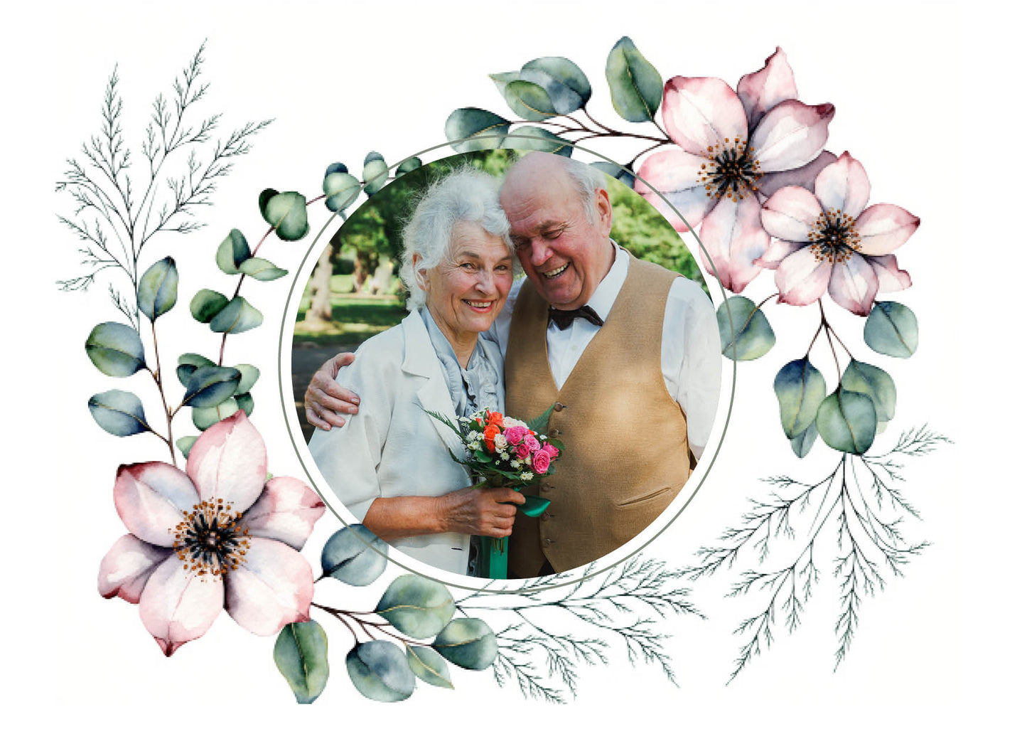 Danksagungskarte zur Goldenen Hochzeit: Romantische Blumen mit Foto