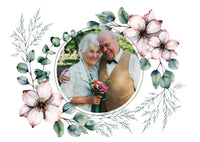 Danksagungskarte zur Goldenen Hochzeit: Romantische Blumen mit Foto