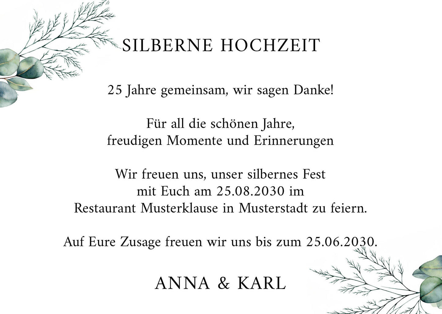 Einladung zur Silbernen Hochzeit: Romantische Blumen mit Foto