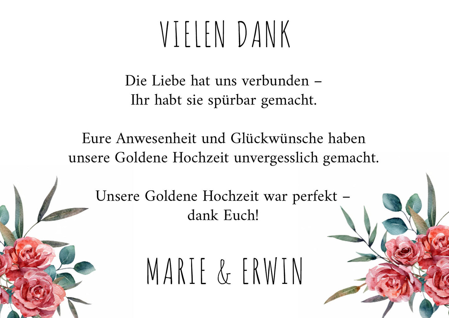 Danksagungskarte zur Goldenen Hochzeit: Romantische Rosen mit Foto